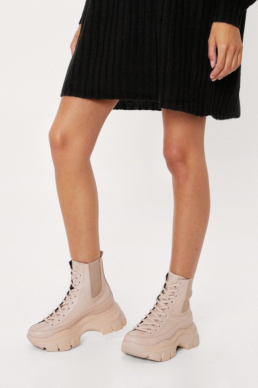 Faux Leather Chunky High Ankle Trainers